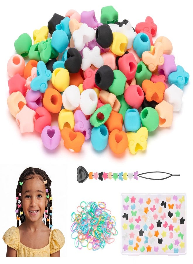 Dalycro 90PCS Silicone Hair Beads for Kids Girls Braids, 5mm Butterfly Heart and Star Washable Hair Beads 10 Colors for Girls Braids Accessories Kids Crafts - Image 1